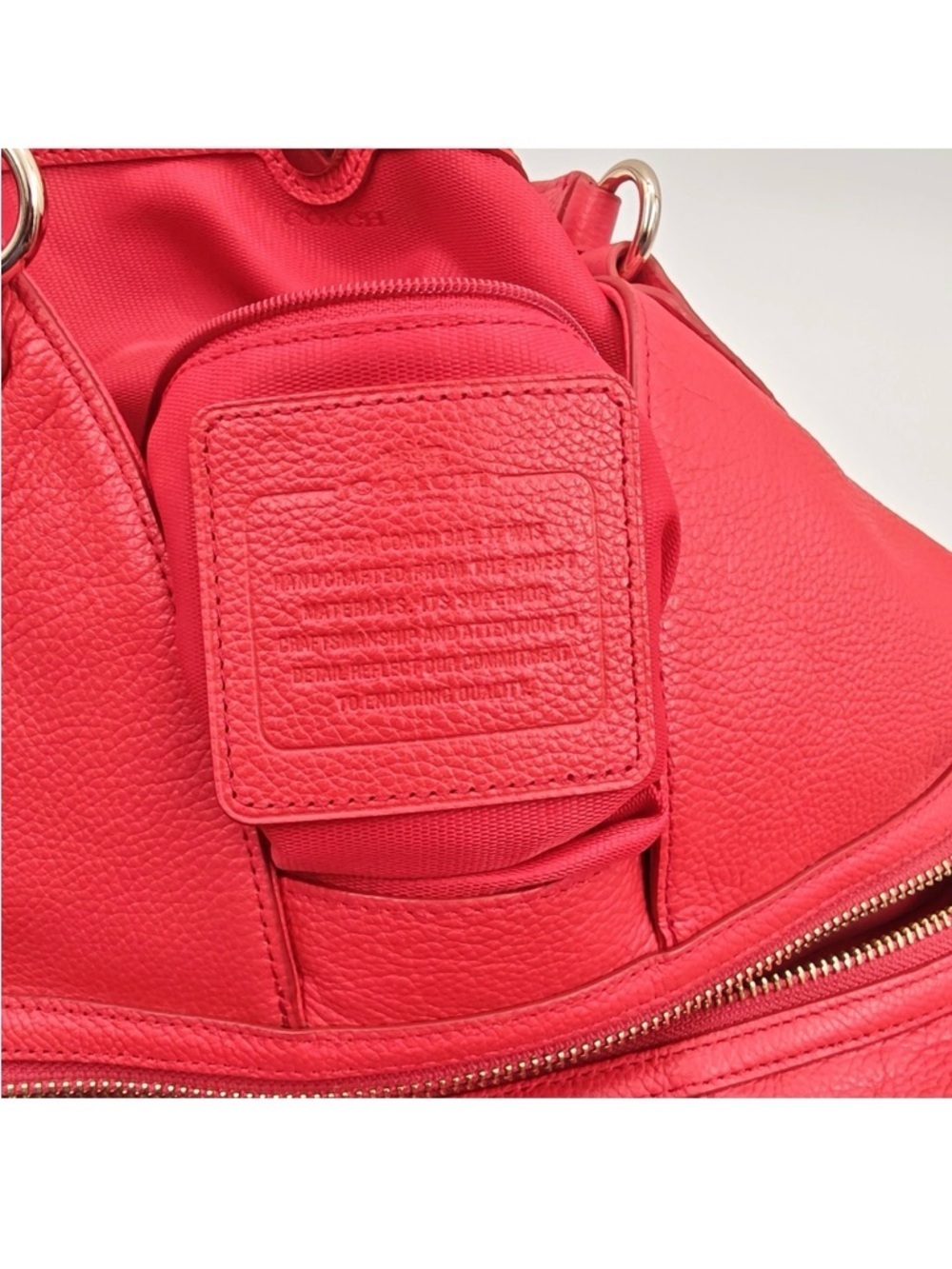 Coach Red Leather Shoulder Bag with Gold Logo - Picture 7 of 15